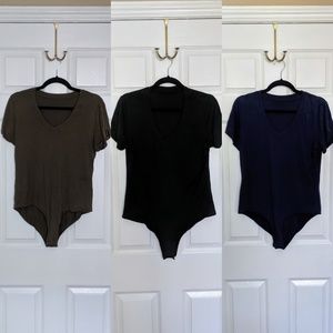 3 Bodysuits - Olive Green, Navy Blue, Black